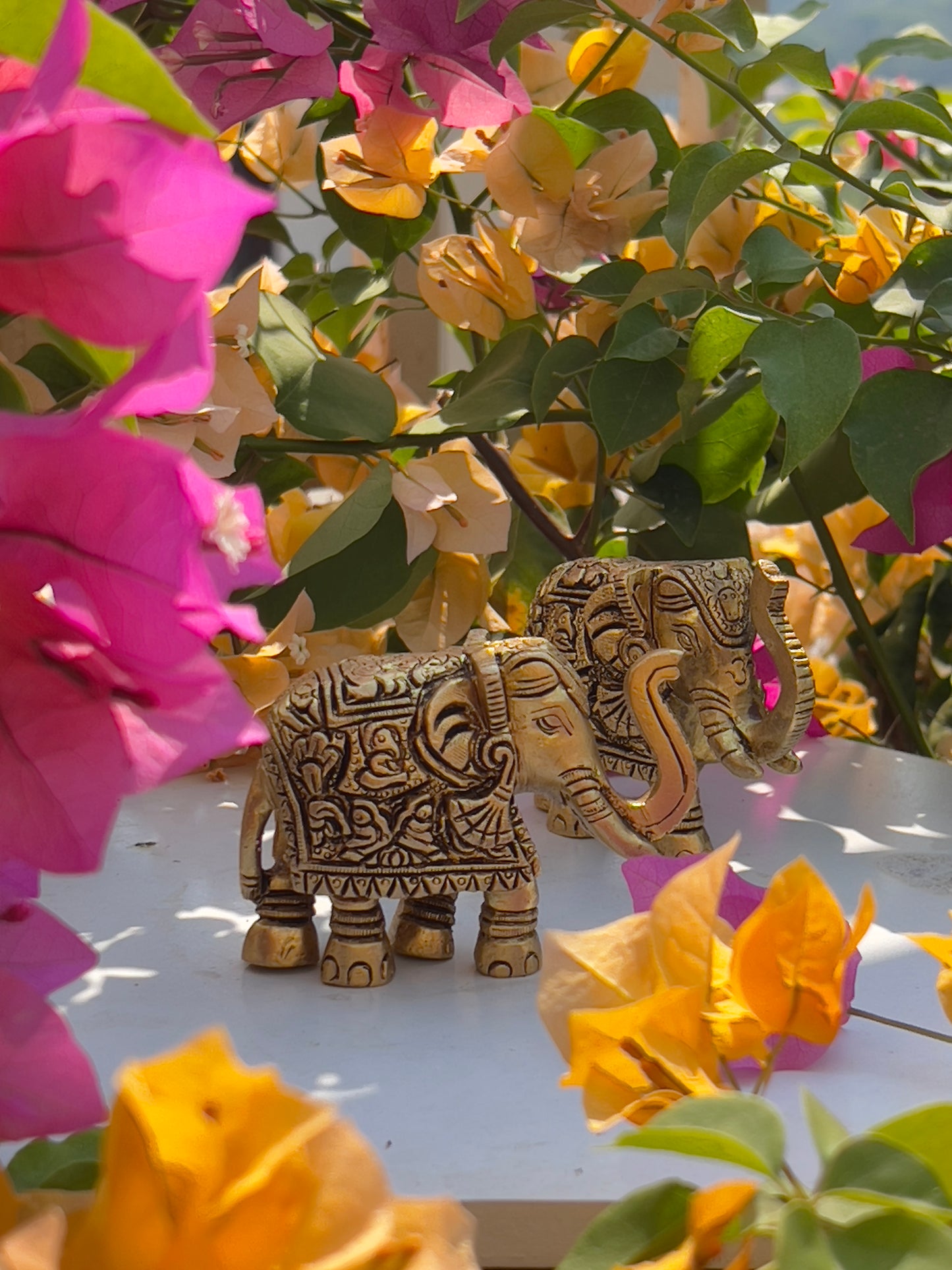 Regal Brass Elephant Pair – Symbol of Strength, Luck & Royal Grace