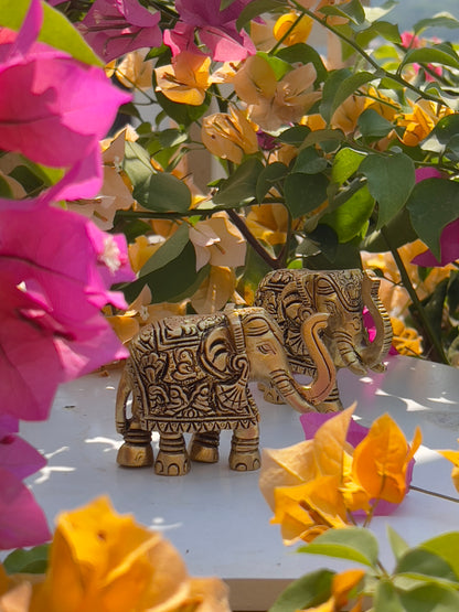 Regal Brass Elephant Pair – Symbol of Strength, Luck & Royal Grace