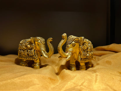 Regal Brass Elephant Pair – Symbol of Strength, Luck & Royal Grace
